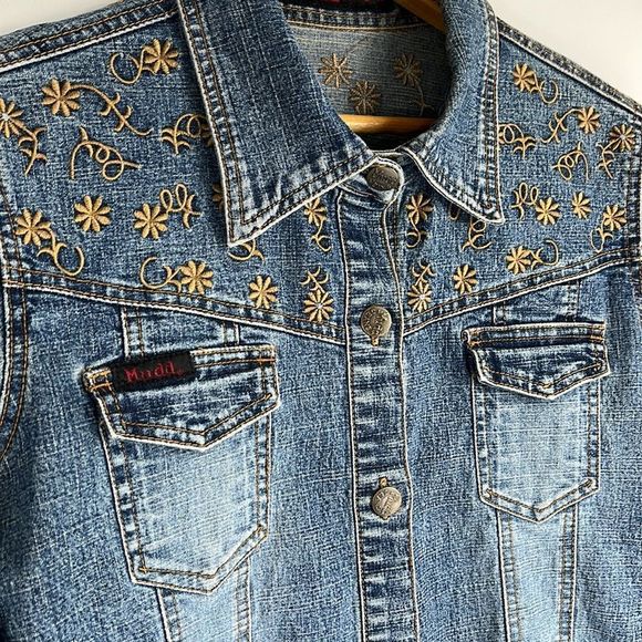 Vintage Mudd Jean Jacket with Lace up and Embroidery - Picture 3 of 9